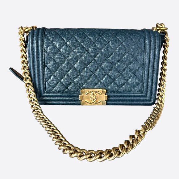 Chanel Blue Quilted Caviar Medium Boy Bag - Picture 1 of 8